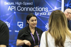 An Exhibitor interacting with a customer
